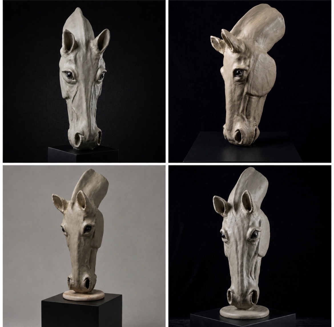 Hand-sculpted clay horse-head sculpture of Soul